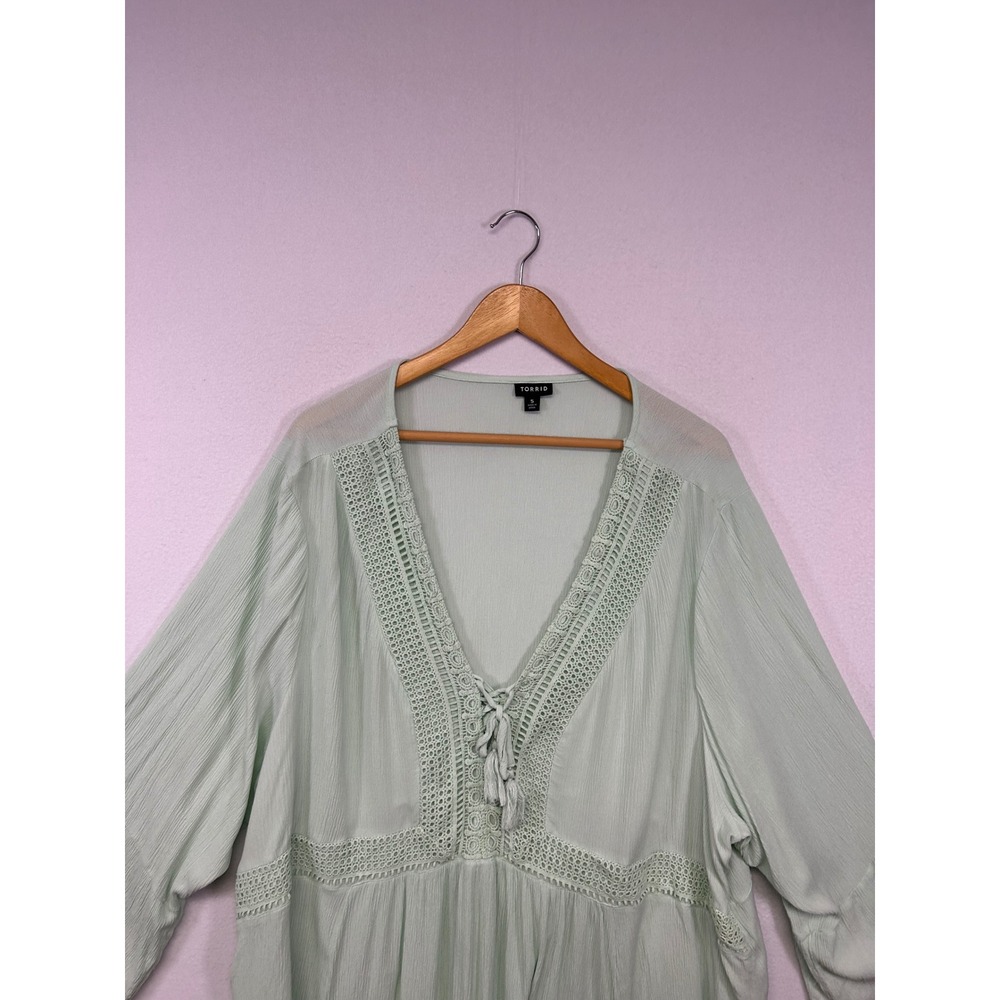 Boho Cottagecore Torrid Womens 5X Mint Green Crochet Lace Peplum Babydoll Top - Picture 7 of 9